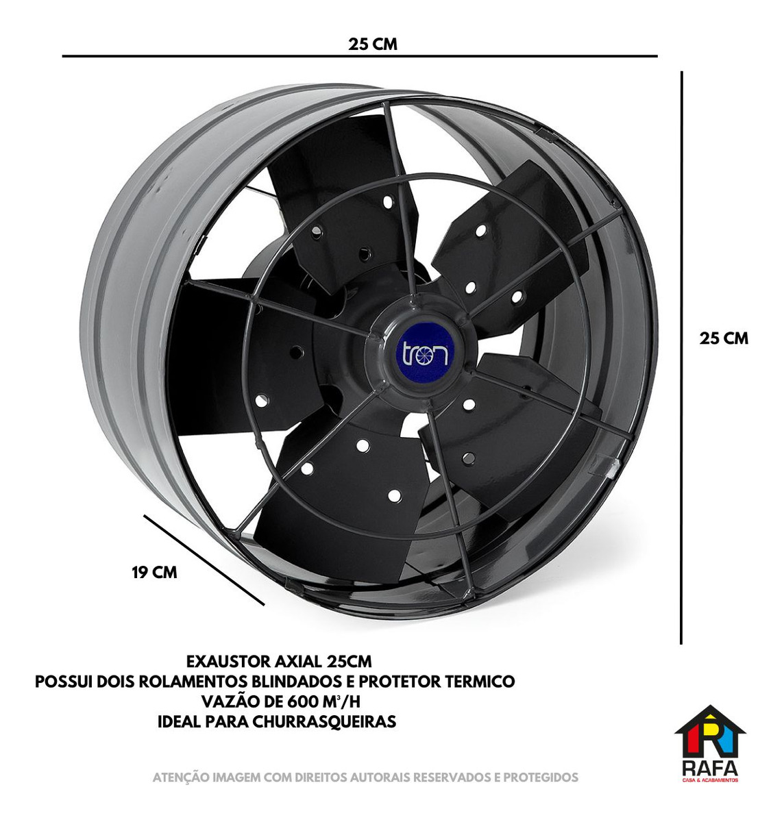 Ventilador/Exaustor Axial Industrial para Churrasqueira 25 cm 2