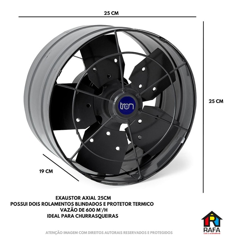 Ventilador/Exaustor Axial Industrial para Churrasqueira 25 cm 2