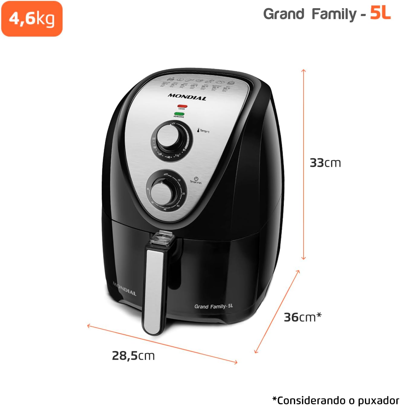 Fritadeira sem Óleo Air Fryer 5 L 5