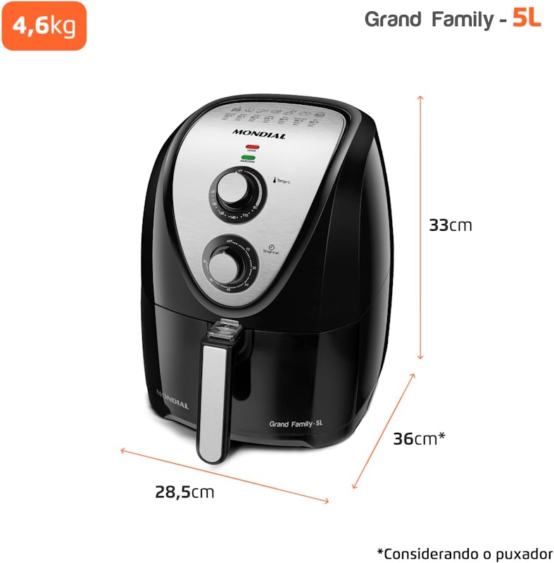 Fritadeira sem Óleo Air Fryer 5 L 5