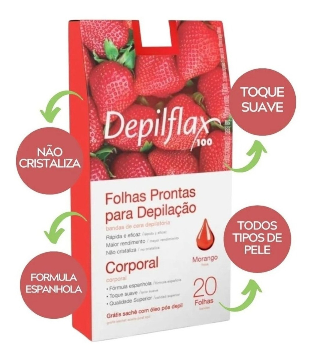 Folhas Prontas Corporais Depilflax Morango C/ 20 und 3