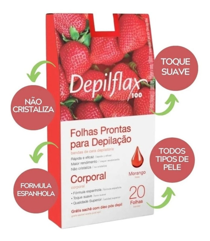 Folhas Prontas Corporais Depilflax Morango C/ 20 und 3