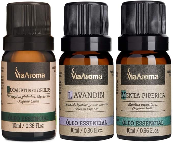 Kit 3 Óleos Essenciais – Eucaliptus Globulus, Lavanda e Menta Piperita 1