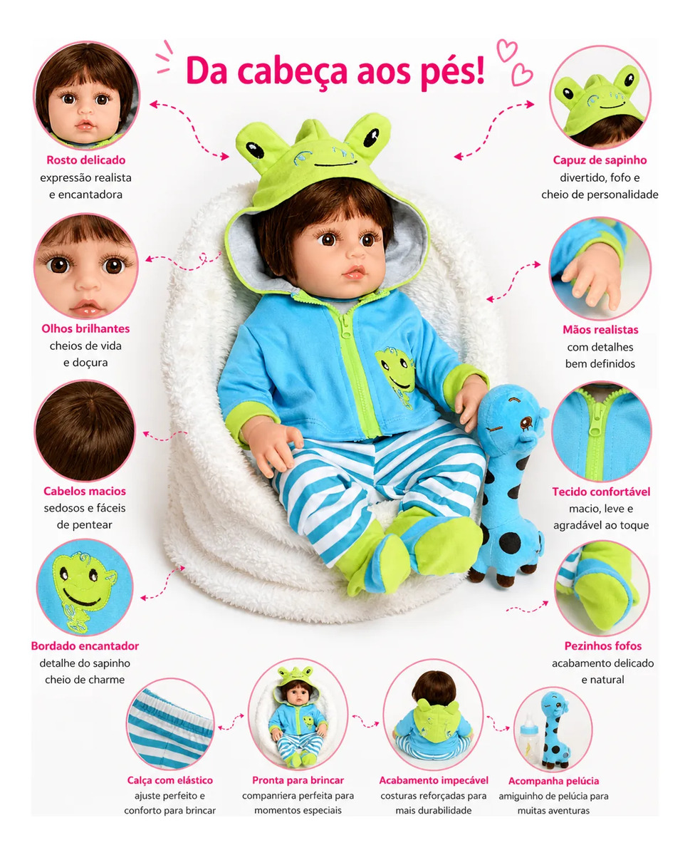 Bebê Reborn Boneca Menino Girafa de Silicone 2