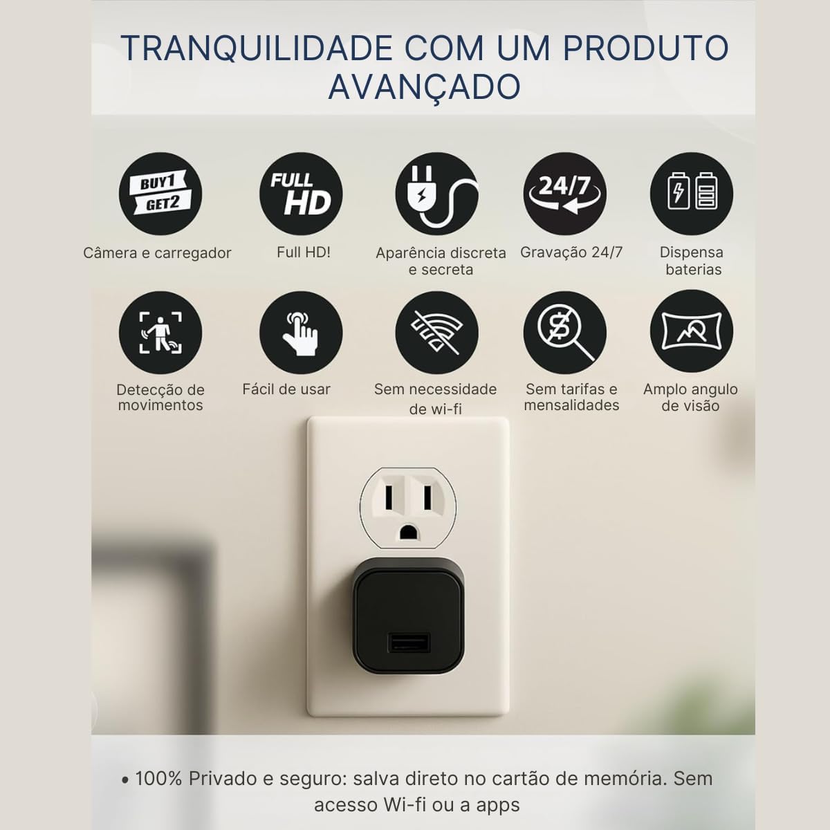 Mini Câmera Espiã Carregador de Tomada 3