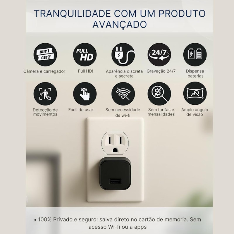 Mini Câmera Espiã Carregador de Tomada 3