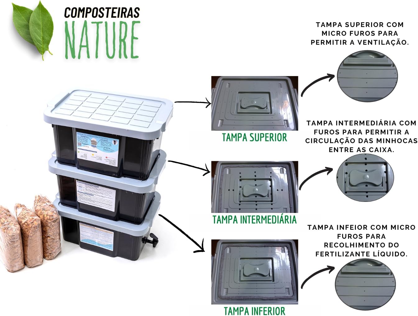Composteira Doméstica Minhocário 45 L 4