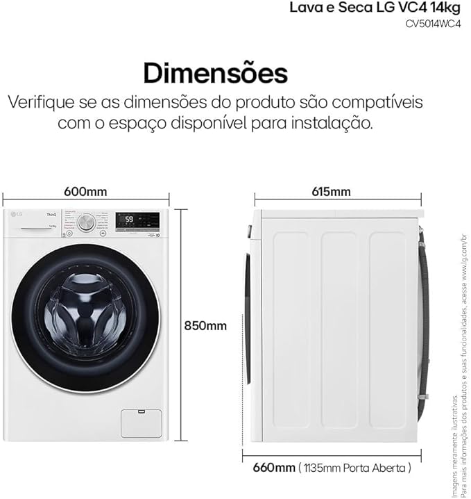 Lava e Seca LG Smart VC4 14 kg Branca com Inteligência Artificial AIDD 3