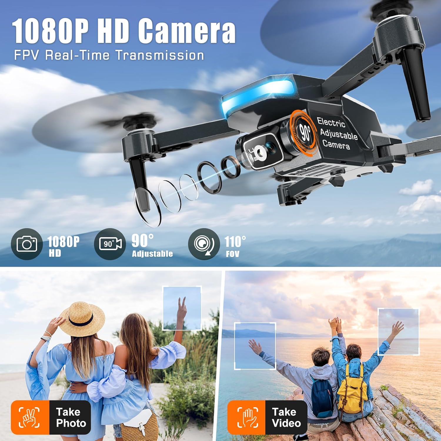Drone com Câmera Dobrável FPV 1080p Ragpip 2