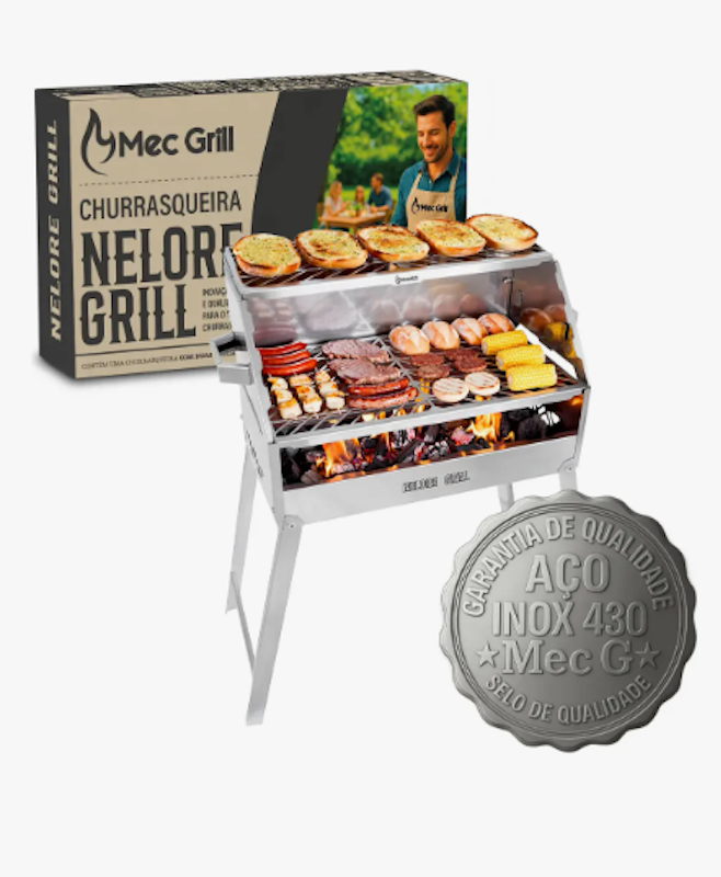 Churrasqueira Aço Inox 304 a Carvão 50x30 cm Nelore Grill 1