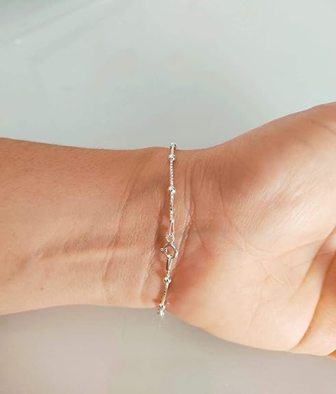Pulseira Feminina Veneziana com Bolinha 18 cm de Prata Maciça 925  4