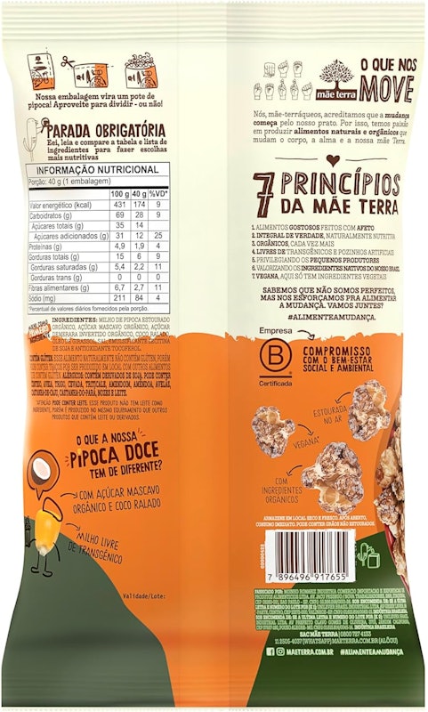 Pipoca Doce Orgânica Caramelo com Coco Mãe Terra 2