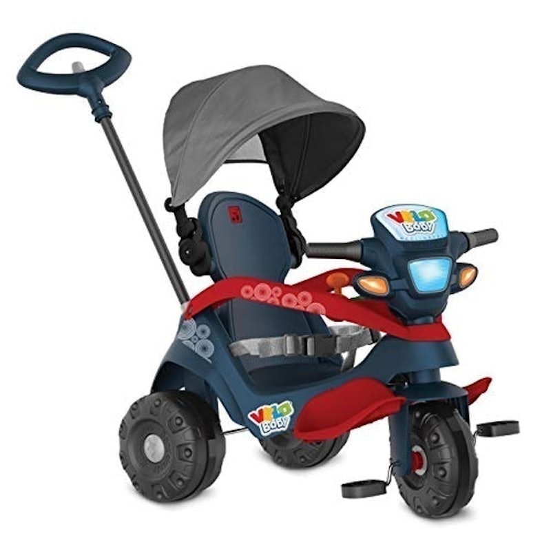 Carrinho Super Banjipe Reclinável com Capota Passeio & Pedal Preto  Quadriciclo Infantil Veículo com Cinto Empurrador