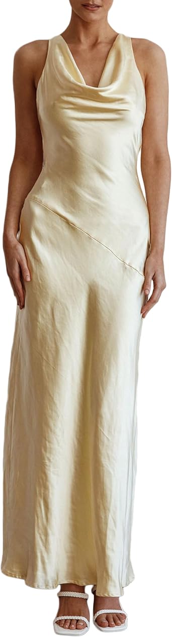 Vestido Longo de Cetim com Gola Drapeada 2