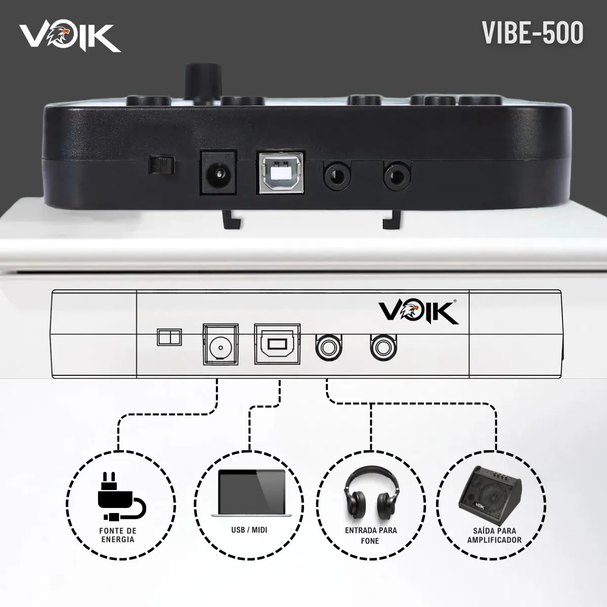 Bateria Eletrônica Midi Preta Voik Vibe-500 5