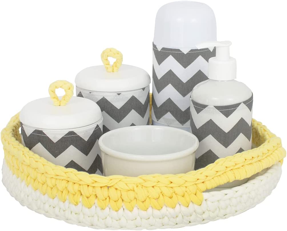 Kit Higiene para Bebê Crochê Com 6 Peças e Garrafa Pequena Amarelo 1