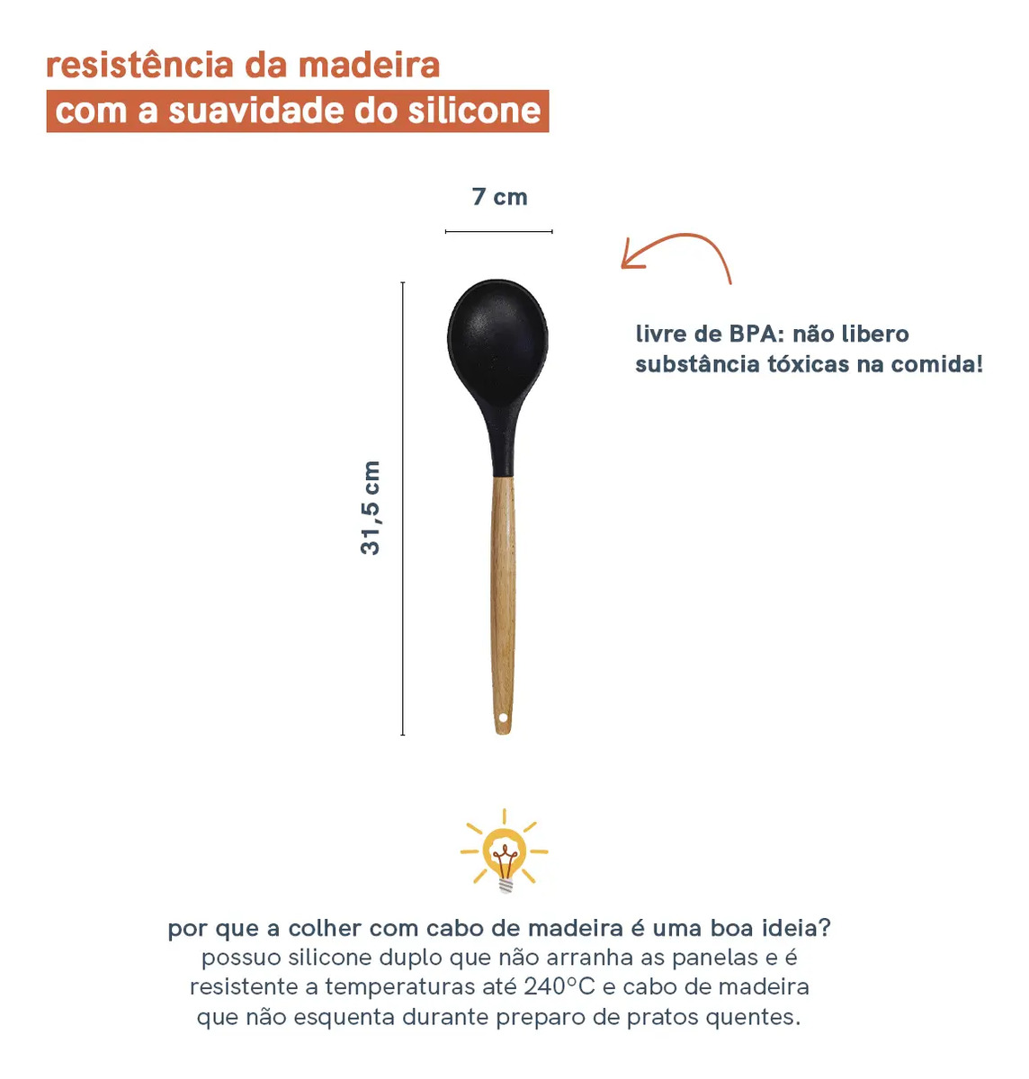 Colher de Silicone com Cabo de Madeira Oikos 2