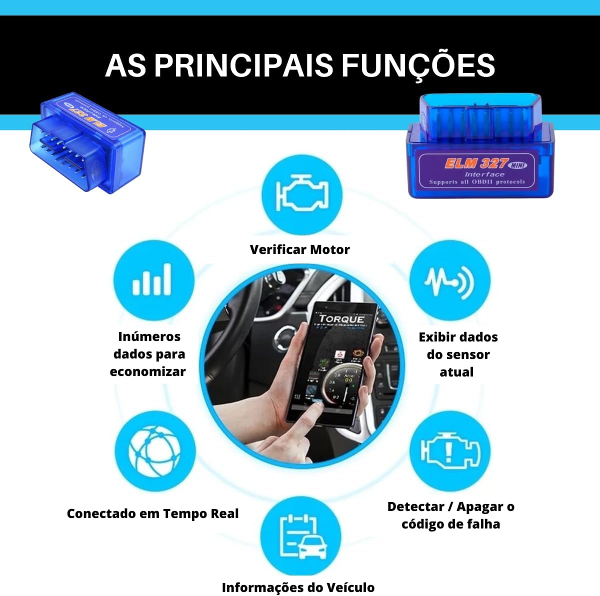 Mini Scanner Automotivo OBD2 Bluetooth ELM327 2