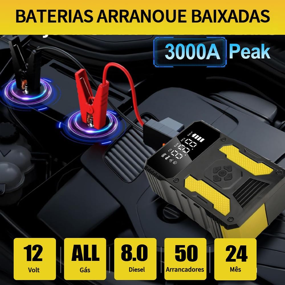 Carregador de Bateria de Carro Portátil com Compressor de Ar de 150 PSI 3