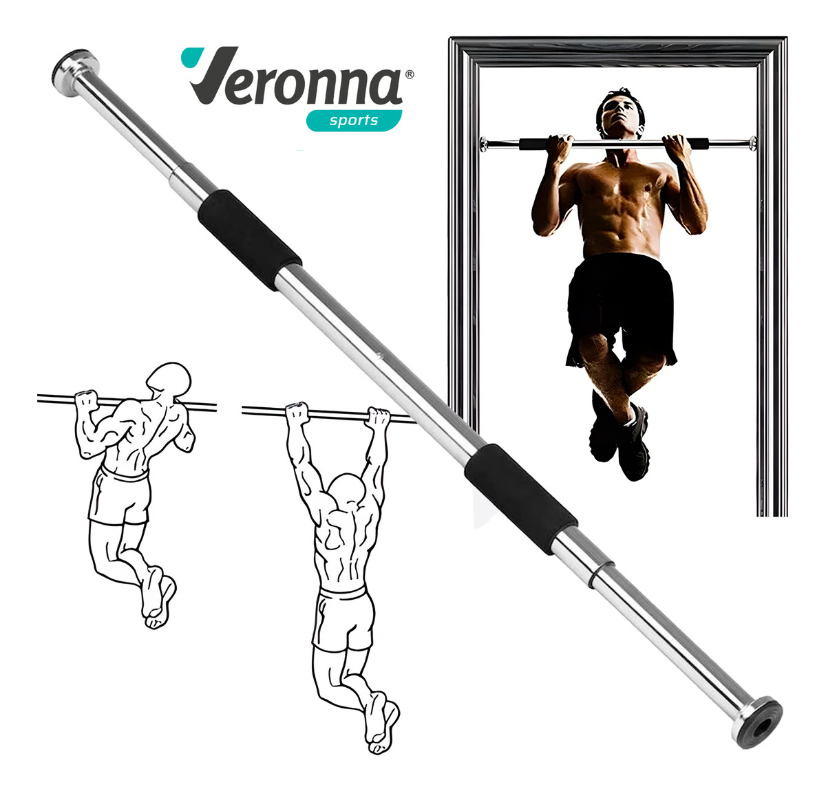 Barra Fixa de Porta para Exercícios Ajustável 60 a 100 cm até 120 kg Veronna 4