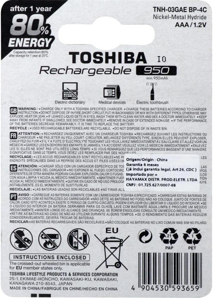 Pilha Recarregável AAA 1,2 V 950 mAh 3