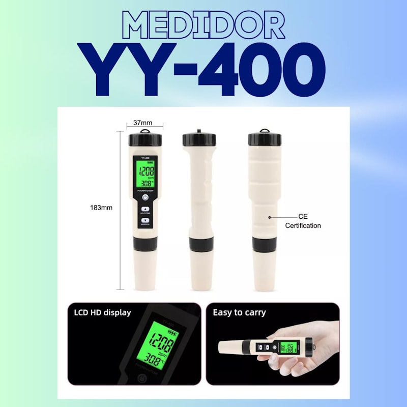 Medidor pH Digital Água H2 Orp 4x1 + Pilha + Guia Calibragem 5