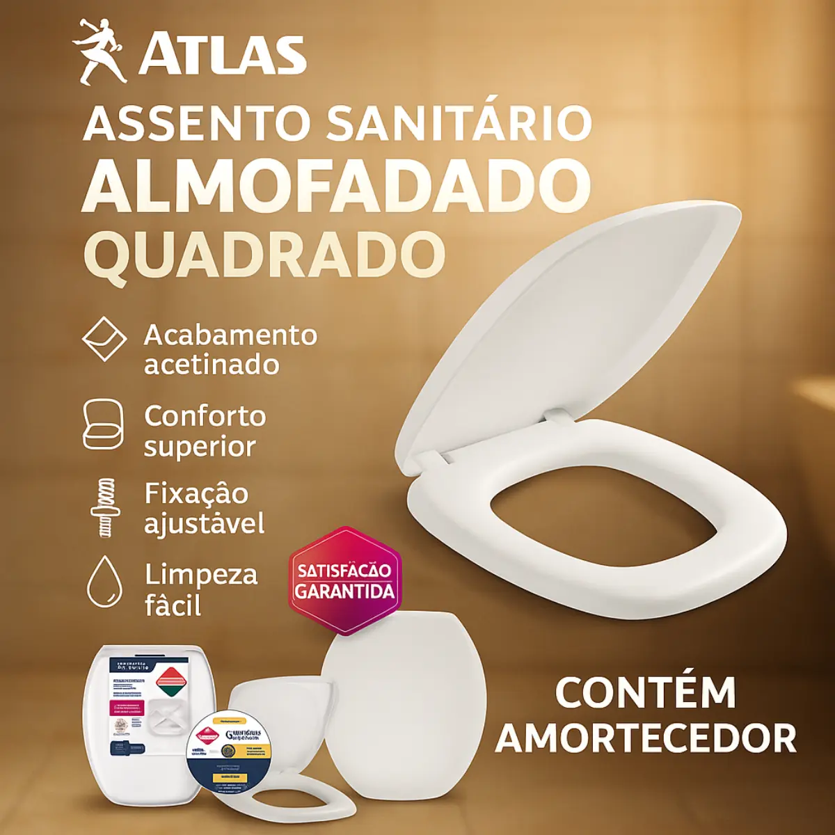 Assento Sanitário Almofadado Quadrado Primafer  3