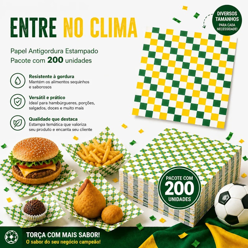 Papel-Manteiga Vegetal Antigordura Xadrez Verde e Amarelo 3