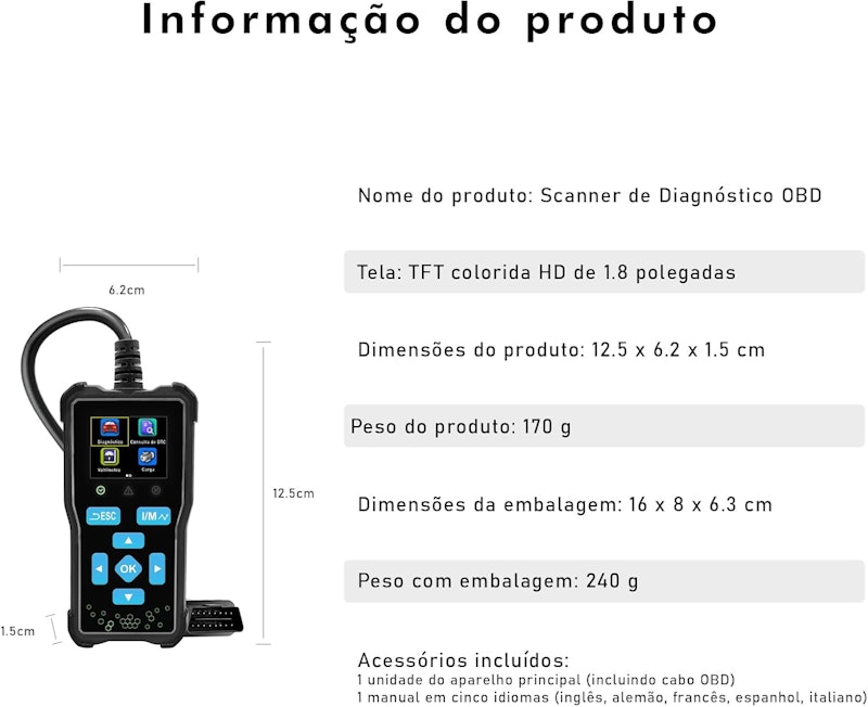 Scanner Automotivo OBD2 Portátil com Tela Coibeu 2