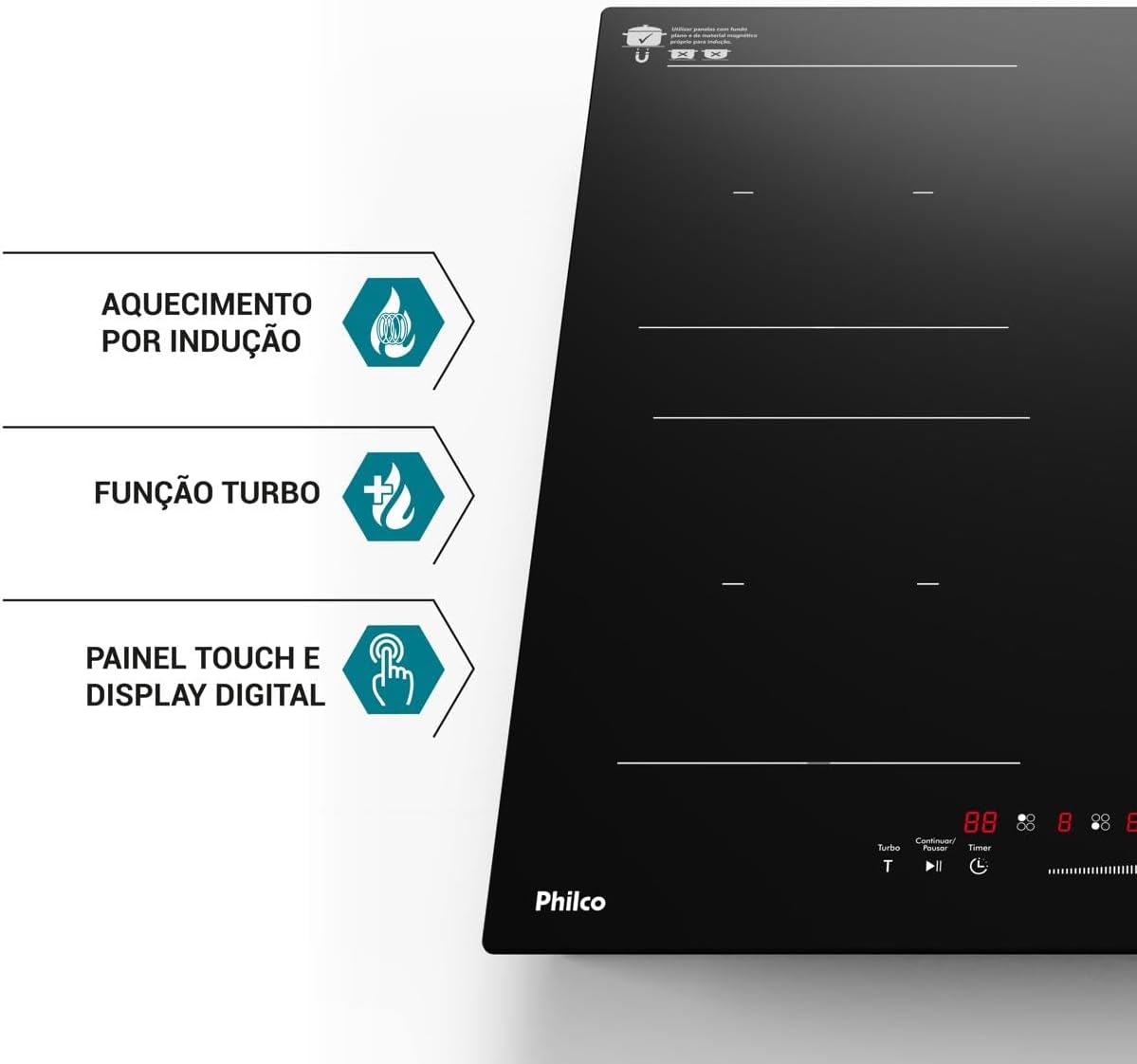 Cooktop de Indução Philco 4 Queimadores Turbo 5