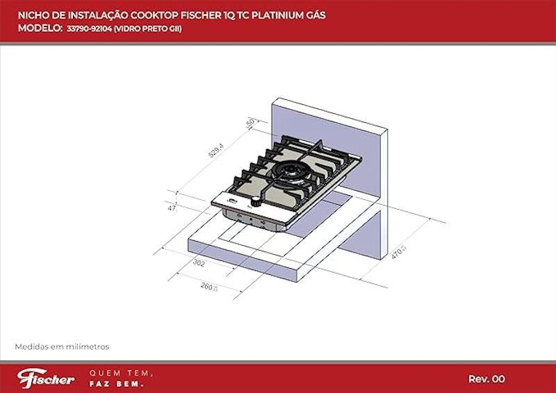 Cooktop a Gás Fischer 1 Boca Tripla Chama Platinium com Trempe de Ferro Fundido Mesa Vidro Bivolt 5