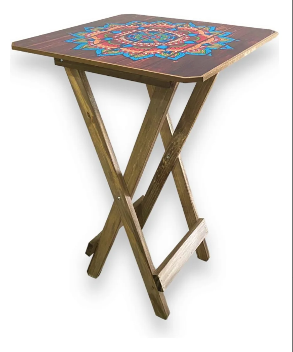 Mesa Dobrável Madeira Mandala Rústica Quadrada Bistrô Varanda 2