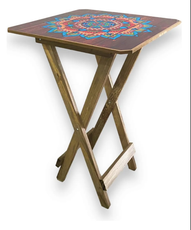 Mesa Dobrável Madeira Mandala Rústica Quadrada Bistrô Varanda 2
