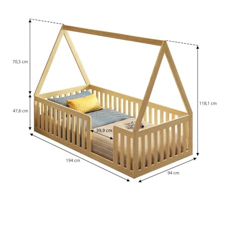 Cama Montessoriana Solteiro com Grade e Telhado Giulia 3