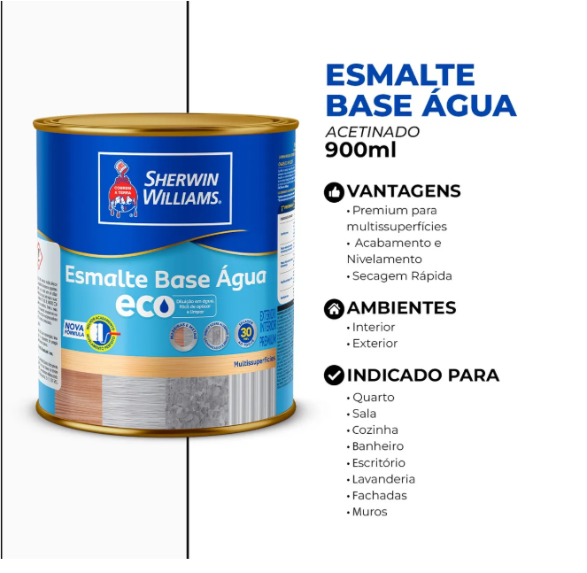 Esmalte Eco Base de Água Sherwin Williams 900 ml Branco 4