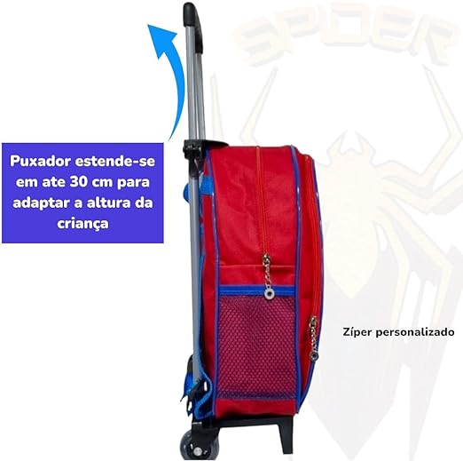 Mochila Escolar Infantil com Rodinhas Masculina Aranha Vermelho 2
