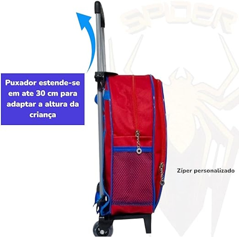 Mochila Escolar Infantil com Rodinhas Masculina Aranha Vermelho 2