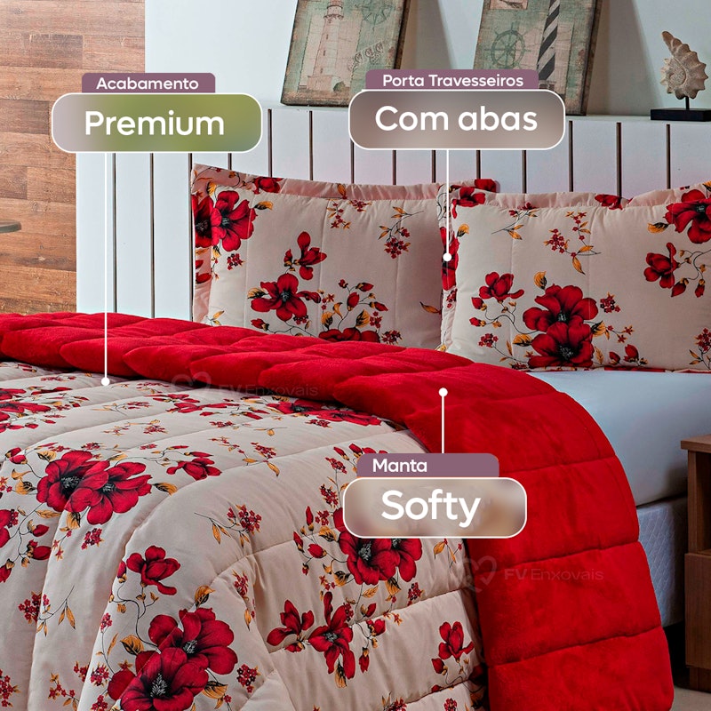 Kit Coberdrom Casal Queen 3 Peças Edredom Felpudo Dupla Face Estampado 4