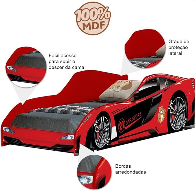 Cama Carro Vermelho Infantil com Colchão 4