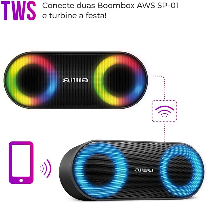 Caixa de Som Speaker AIWA SP-01 20 W BT 15H IP65 RGB USB TWS 4