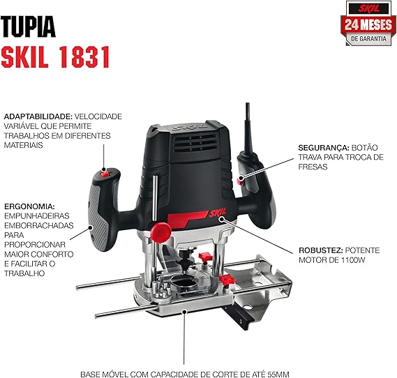 Tupia 1831 1100 W 220 V com Maleta 6 Fresas 3 Pinças e 3 Guias 5
