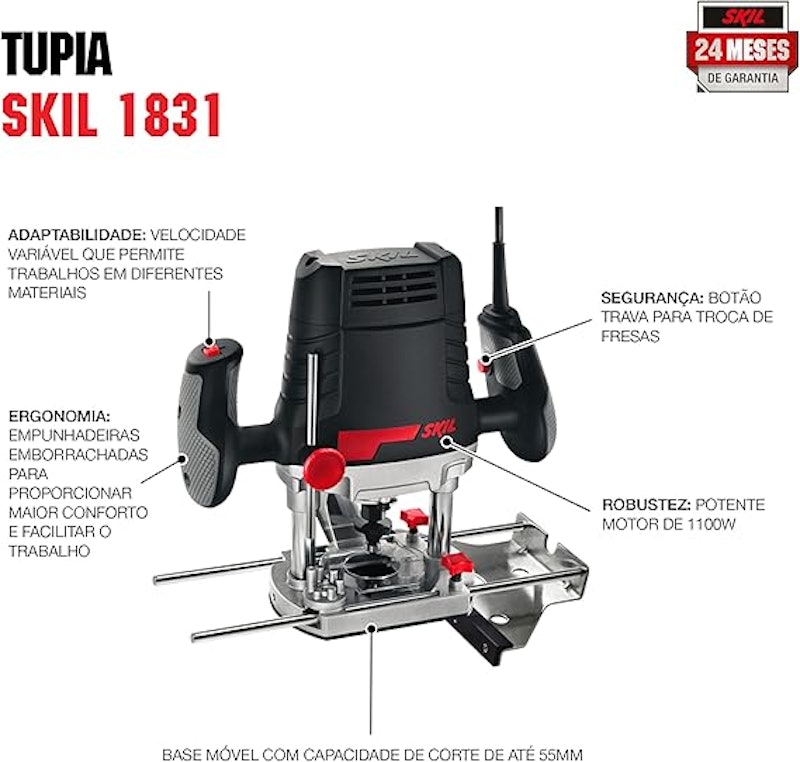 Tupia 1831 1100 W 220 V com Maleta 6 Fresas 3 Pinças e 3 Guias 5