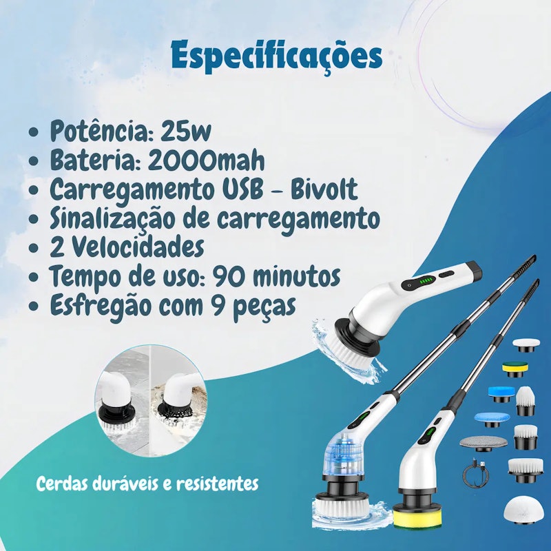 Escova Giratória de Limpeza Elétrica 9 em 1 3