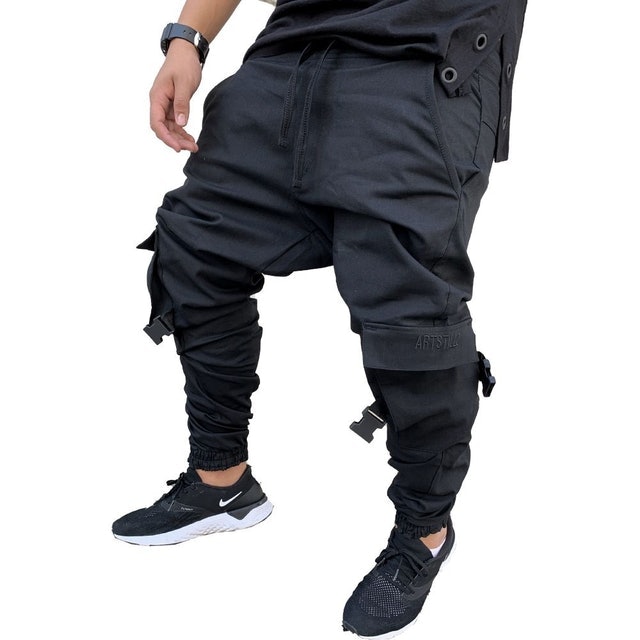 Calça Jogger Cargo Masculina Preta com Fitas Amarelas 3