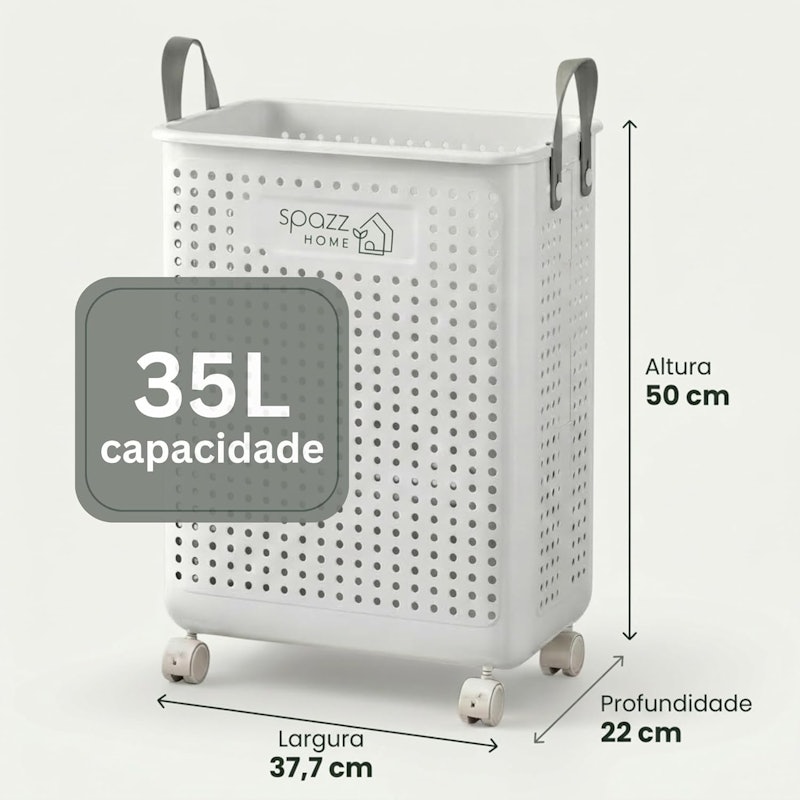 Cesto de Roupa Suja Compacto com Rodas 2