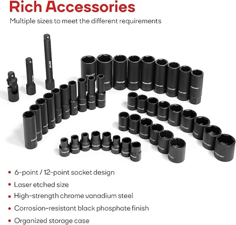 Kit de Soquetes 46 Peças com Catraca Reversível Métrico/SAE 3