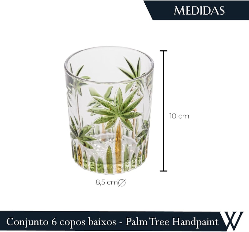 Conjunto 6 Copos Baixo 340 ml em Cristal - Linha Palm Tree Handpaint 2