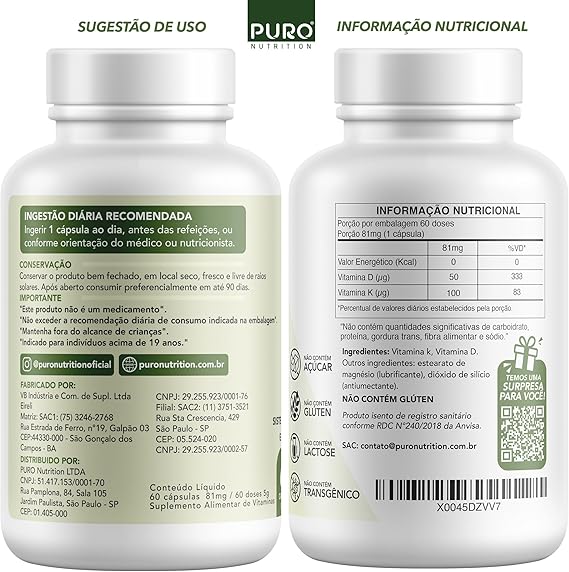 Vitamina D3 + K2 2000 UI D3 com 100 mcg de Vitamina K2 MK7 2