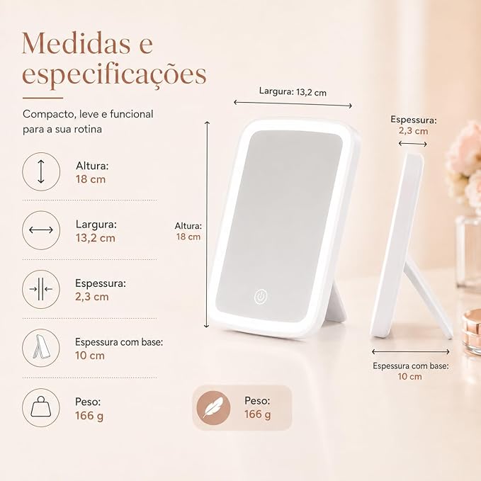 Espelho de Maquiagem com Touch e Borda de Luz LED X-Matte 3