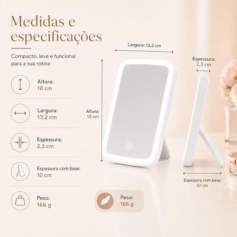 Espelho de Maquiagem com Touch e Borda de Luz LED X-Matte 3